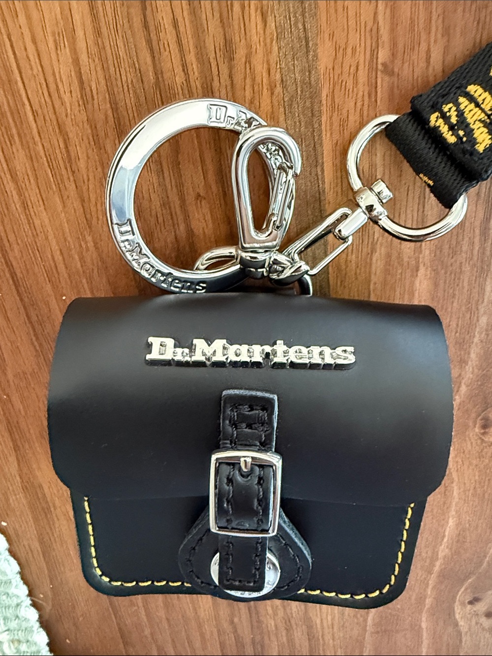 Dr. Martens Black Leather Mini Satchel Keychain with Yellow Stitching - Picture 7 of 11